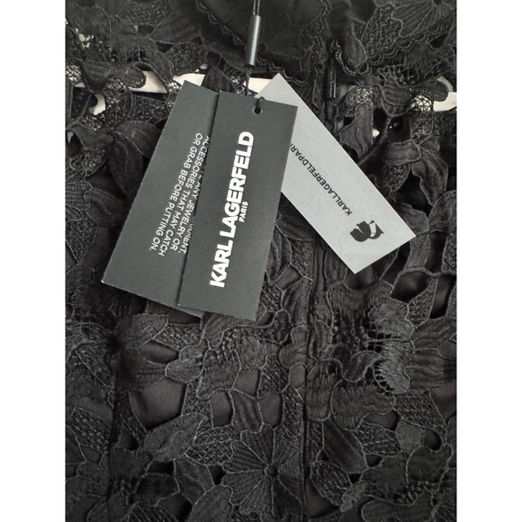 NWT Karl Lagerfeld Paris Floral Black Lace Embroidery Dress Women Size 8 - Picture 9 of 10